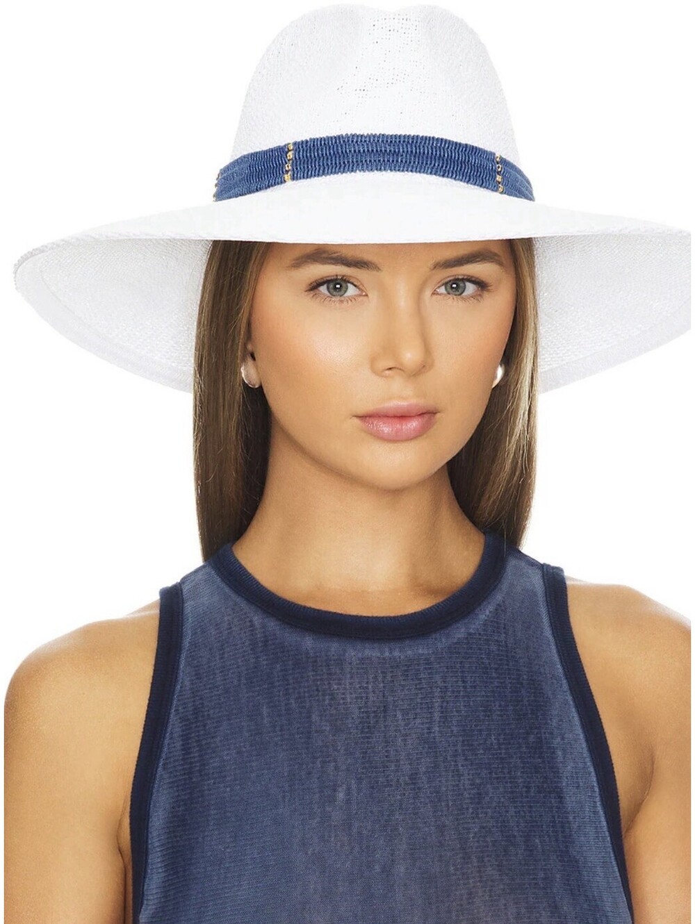 Saylor Hat In White And Navy Blue Nikki Beach (please See Notes/flaw)